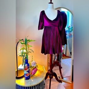 ASOS DESIGN Petite puff sleeve velvet wrap pleat mini dress in oxblood